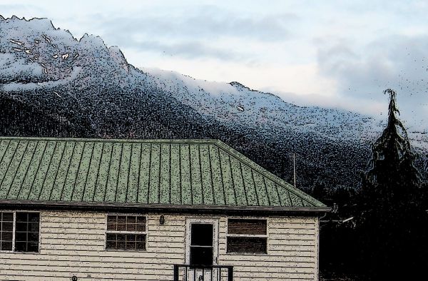 Small house with big mountain, North Cascades