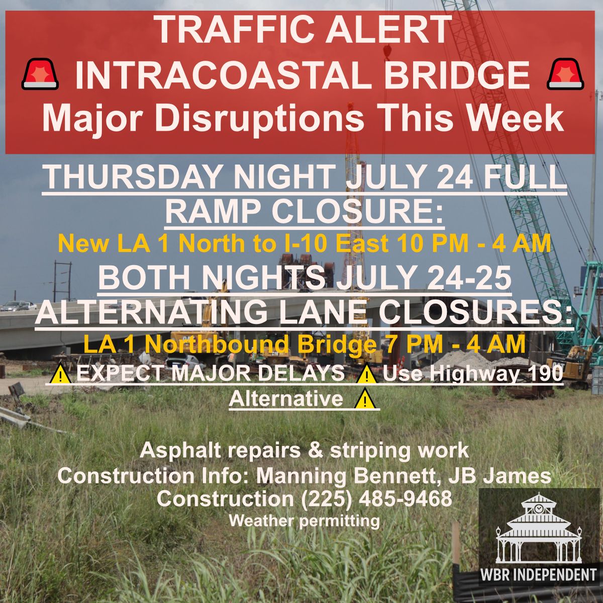 Major Traffic Disruptions Expected This Week for Intracoastal Bridge Construction