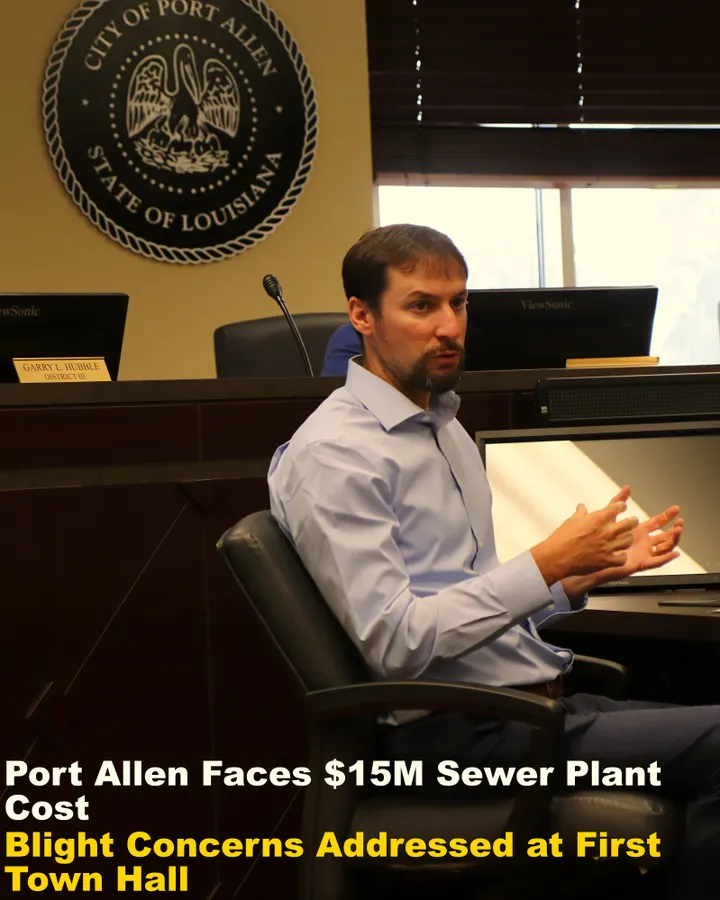 Port Allen Faces $15M Sewer Plant Cost, Addresses Blight Concerns at First Town Hall