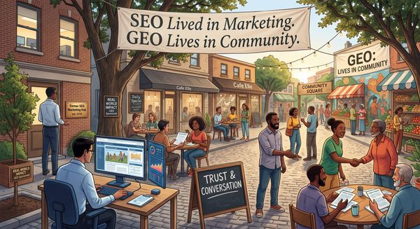 SEO Lived in Marketing. GEO Lives in Community.
