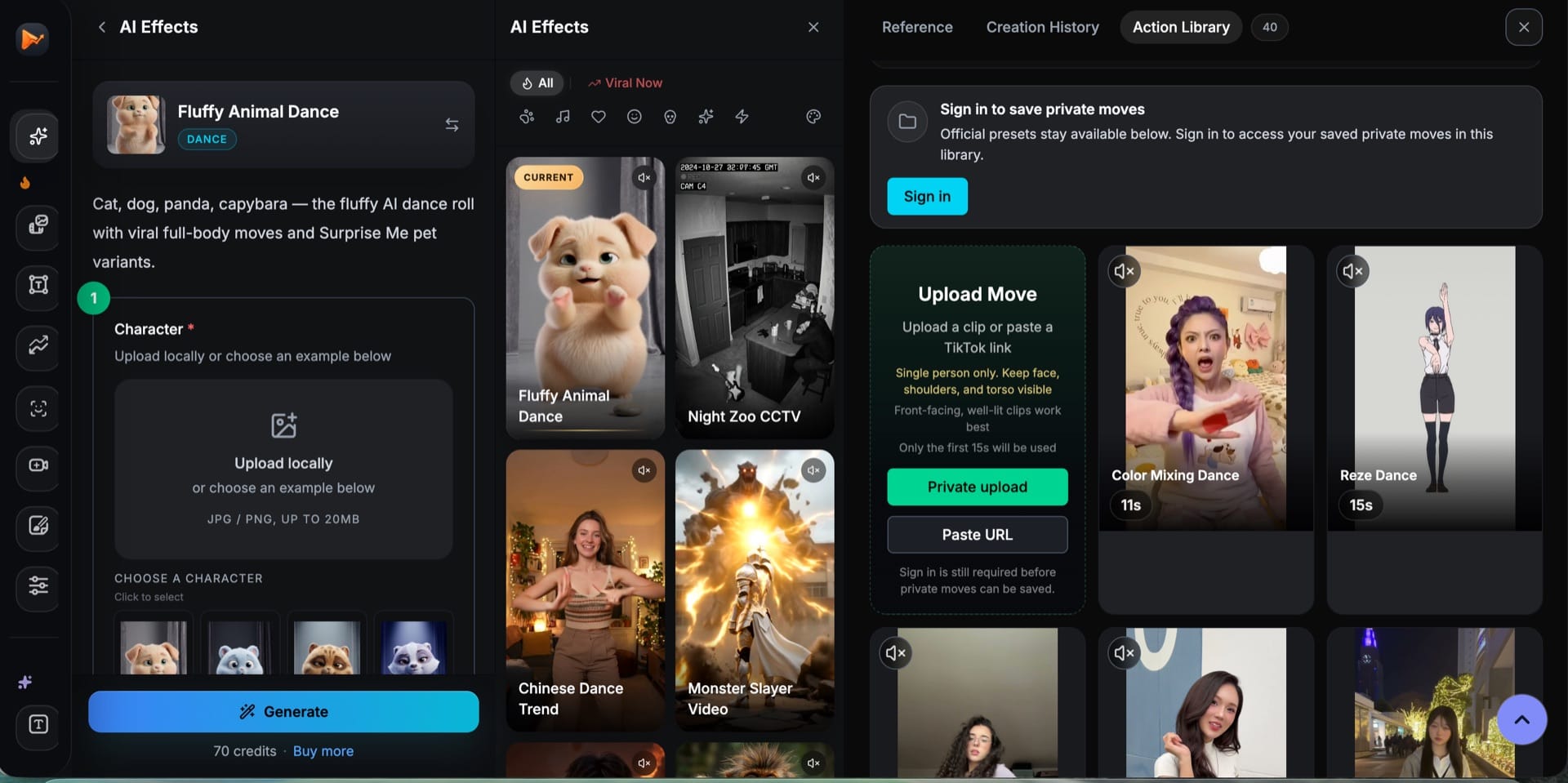 AI video template preview and creation interface