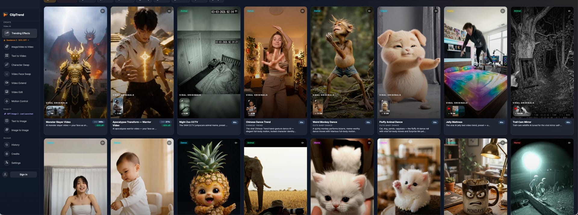 ClipTrend AI video creation examples