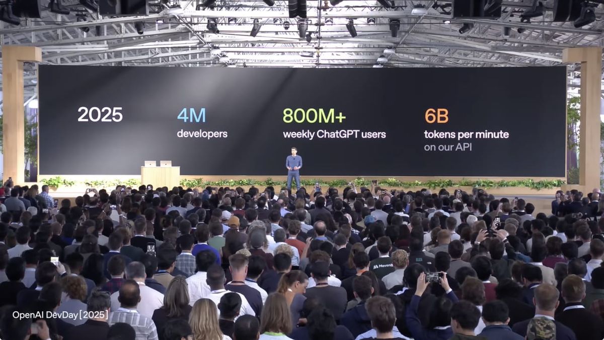 Sam Altman presenting at OpenAI DevDay 2025