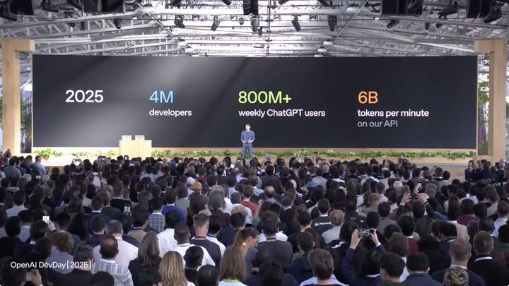 Sam Altman presenting at OpenAI DevDay 2025