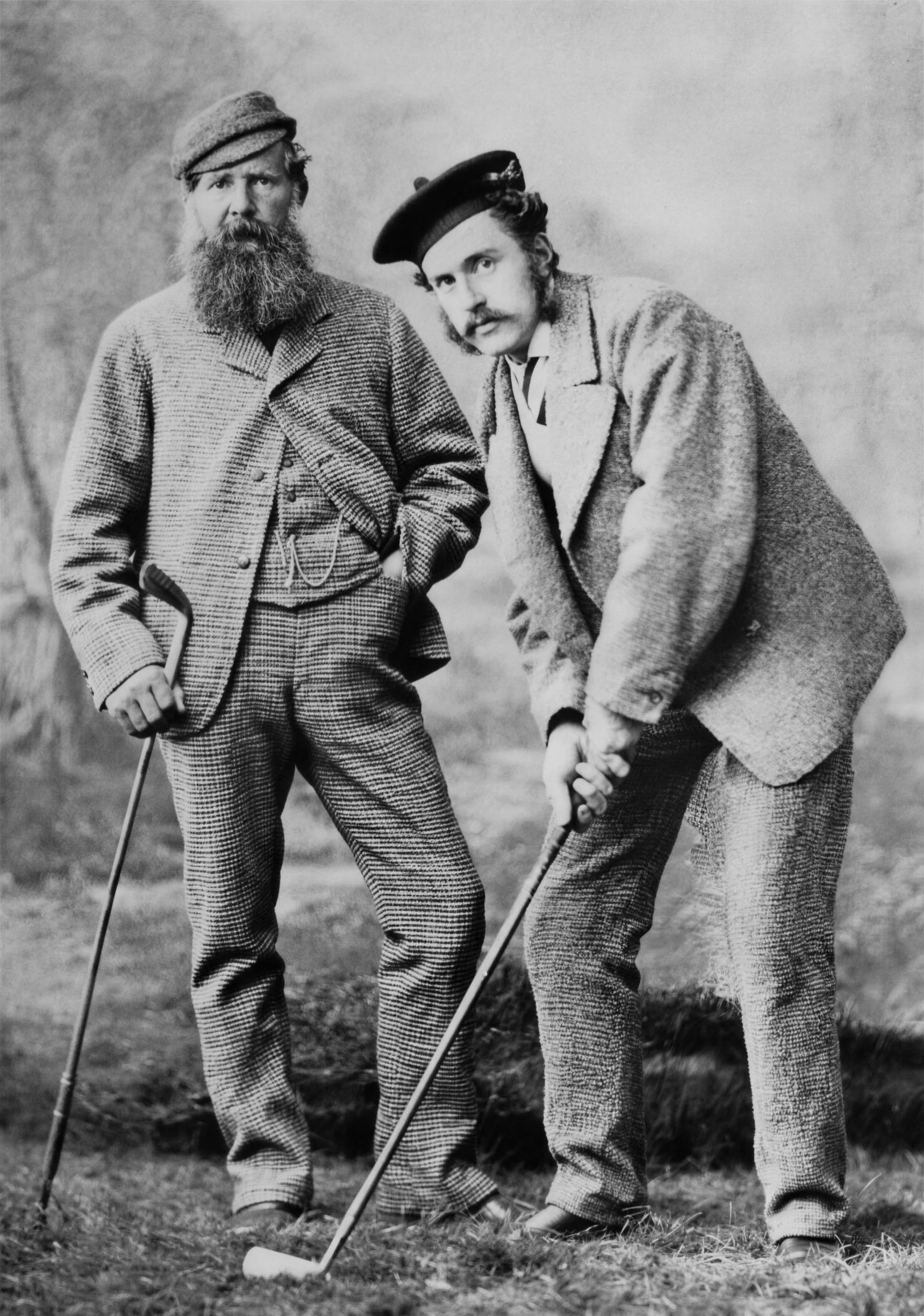 Old Tom Morris (left) and Young Tom Morris — the father-son duel of the 1868 Open. Public domain.