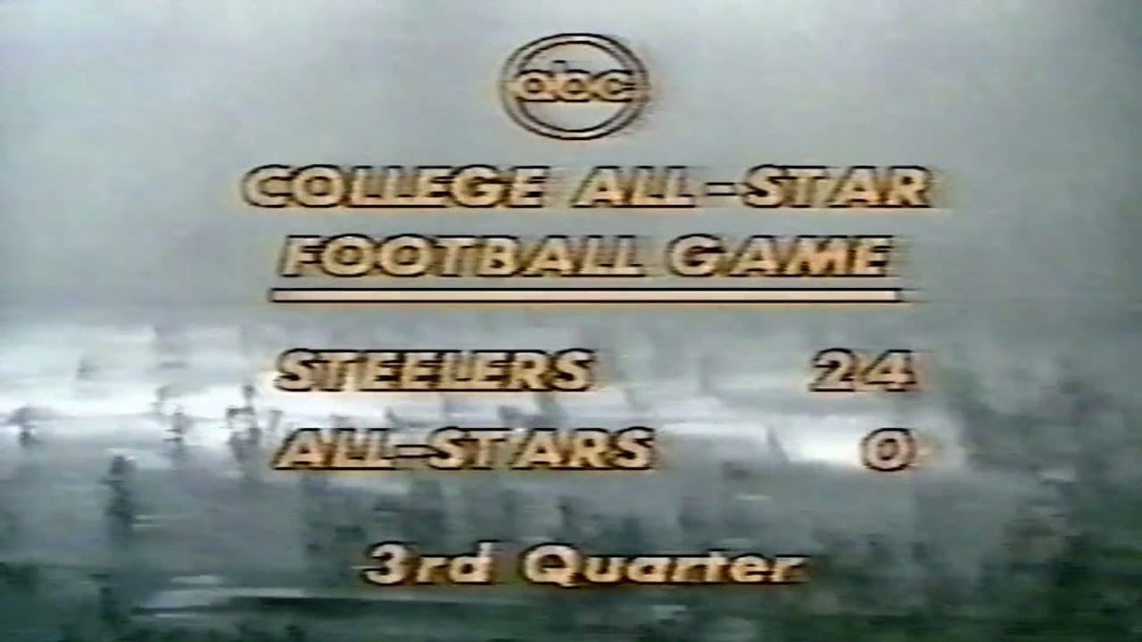 The final score that never finished: ABC's graphic frozen at Steelers 24, All-Stars 0, 3rd quarter — July 23, 1976