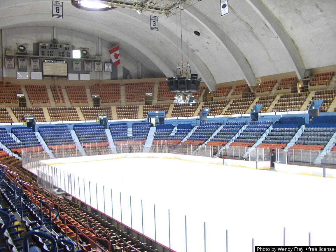 The Hershey arena bowl — the room where 100 happened. (public domain)