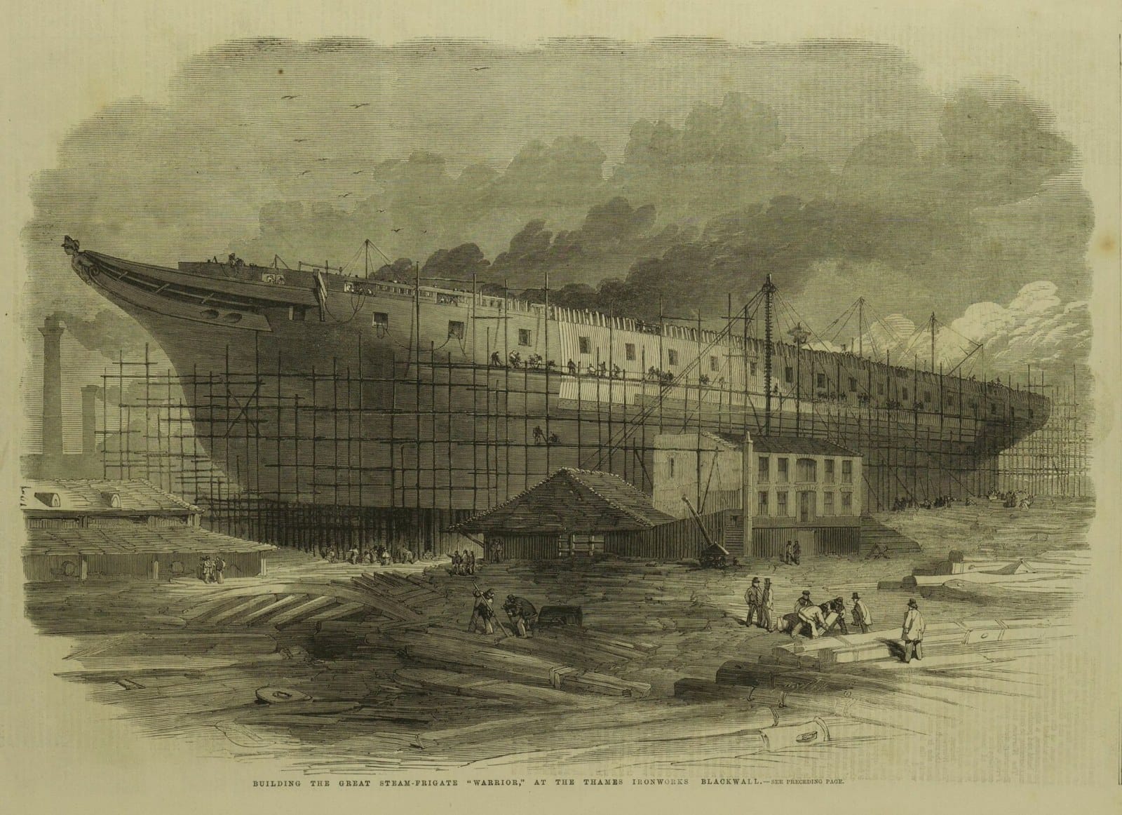 The Thames Ironworks at Blackwall — the shipyard that built West Ham, hence the Hammers (public domain engraving)