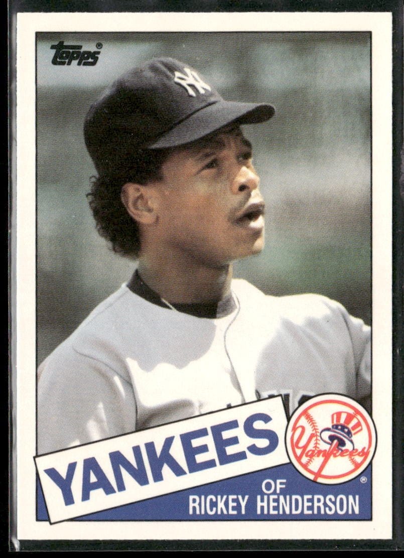 1985's saving grace: Rickey Henderson #49T, first card in pinstripes.