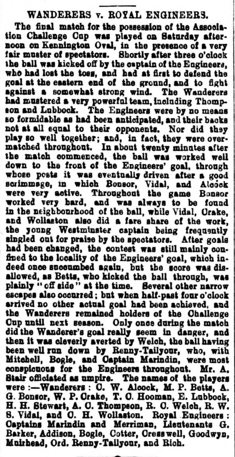 Sheffield & Rotherham Independent, March 19, 1872: the first FA Cup final ever played — 