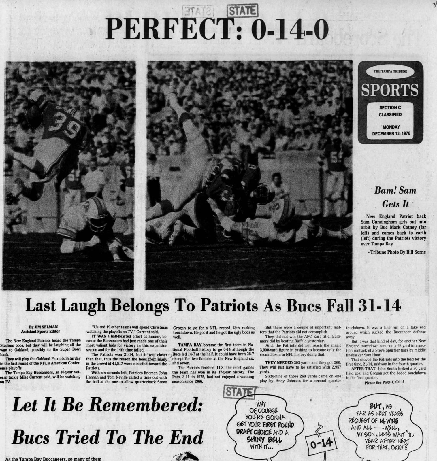 Tampa Tribune, December 13, 1976: PERFECT — 0-14-0.