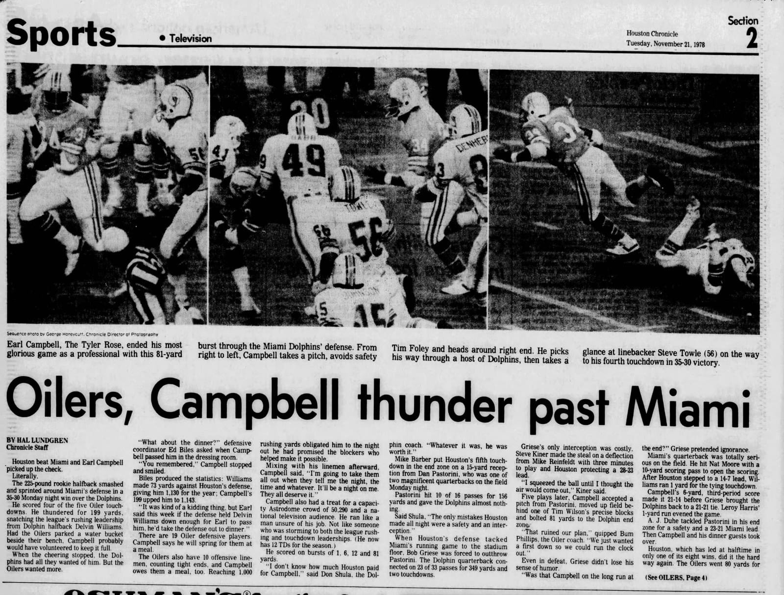 Houston Chronicle, November 21, 1978 — the night that lit the fuse.