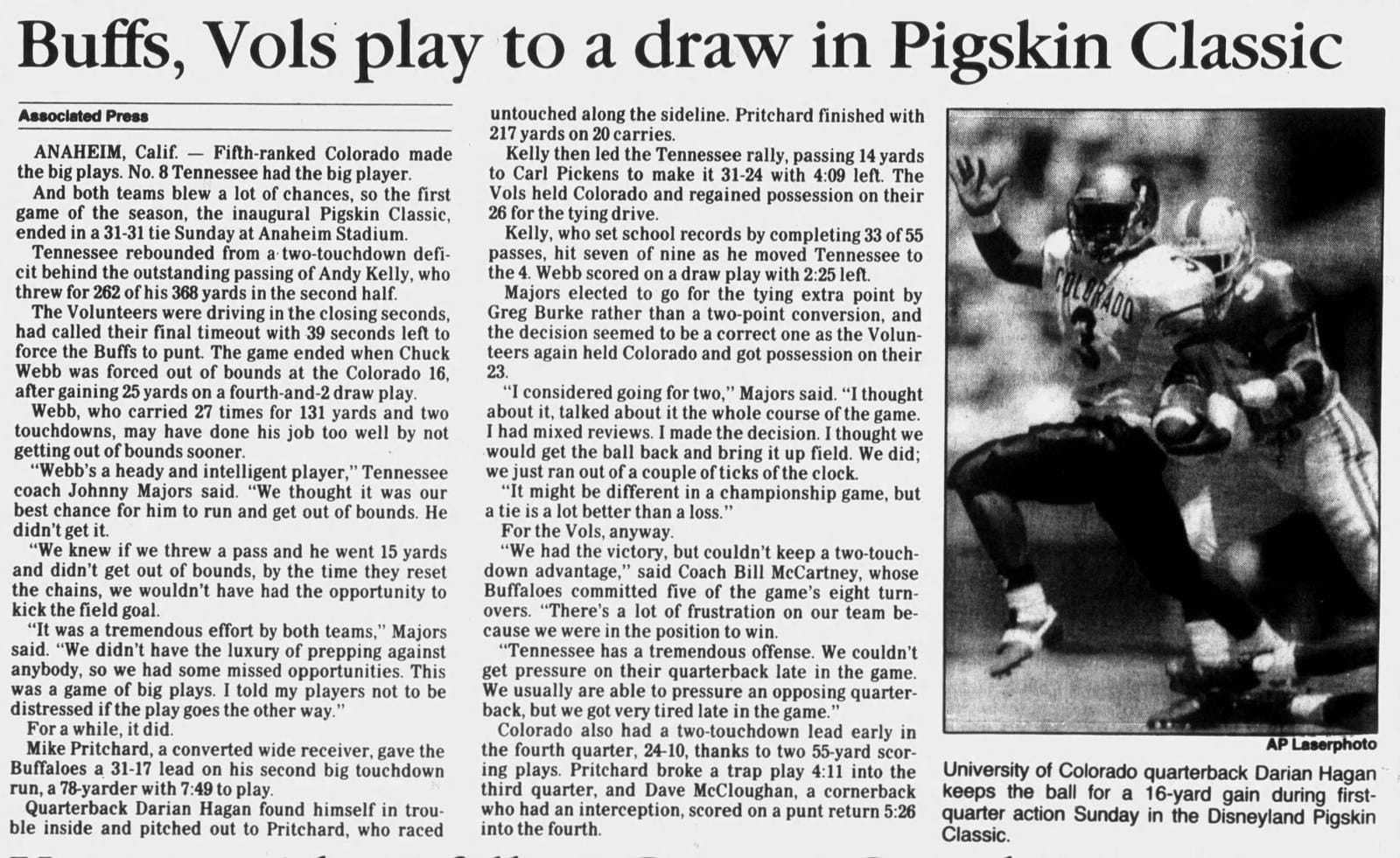 'Buffs, Vols play to a draw in Pigskin Classic' — the tie that shaped a title.