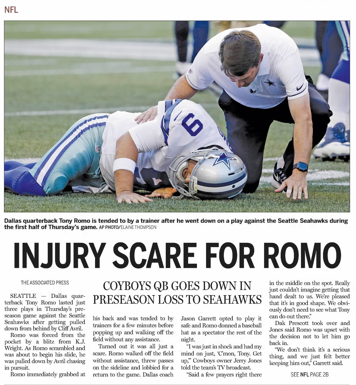 'Injury Scare for Romo' — the headline that undersold the Dak era.