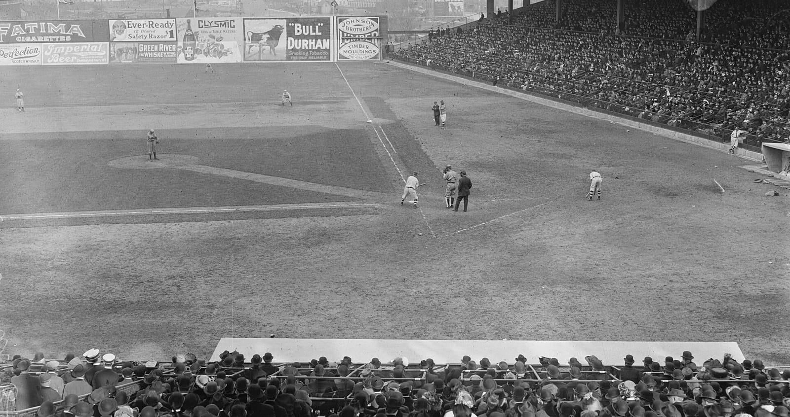 Ebbets Field's first game, April 1913 — built by and for people who dodged trolleys to get there (public domain)
