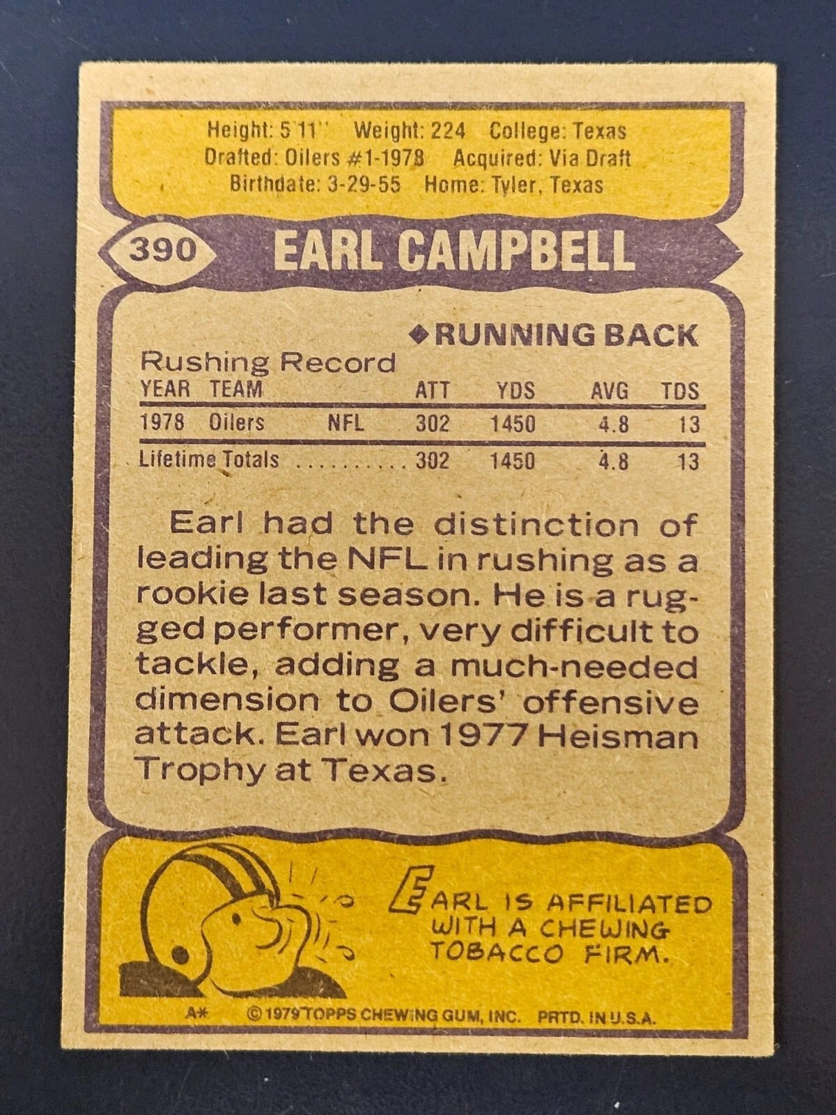 The back of #390: the rookie rushing record, the Heisman note — and
