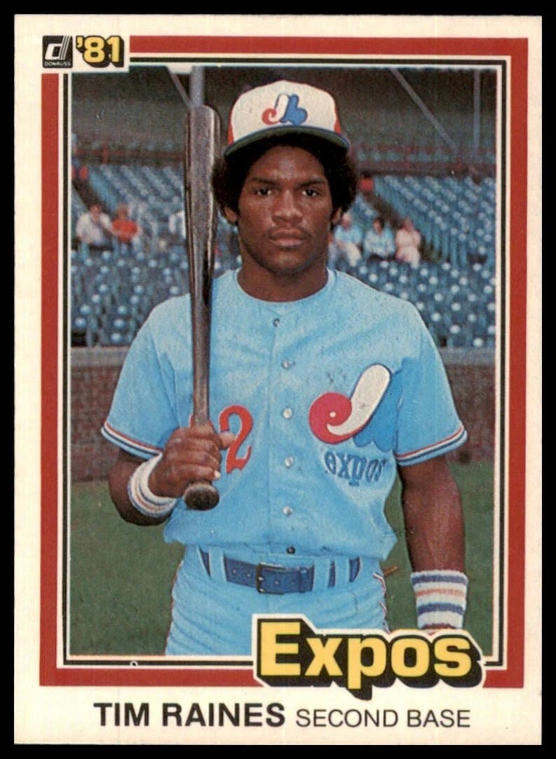 1981 Donruss #538: the Tim Raines rookie, on Donruss's famously thin stock
