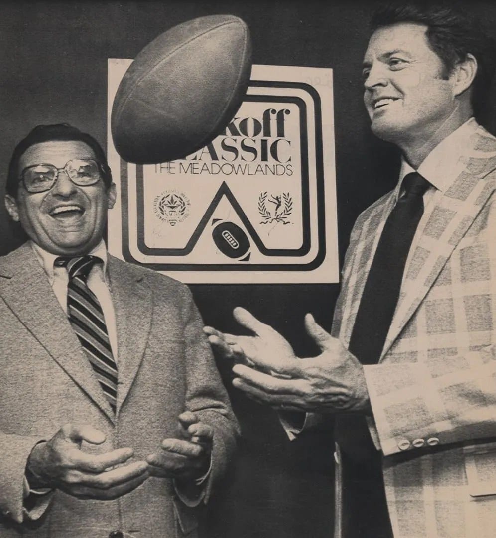 Joe Paterno and Tom Osborne at the Kickoff Classic announcement — the first August game paired the defending champs with preseason No. 1
