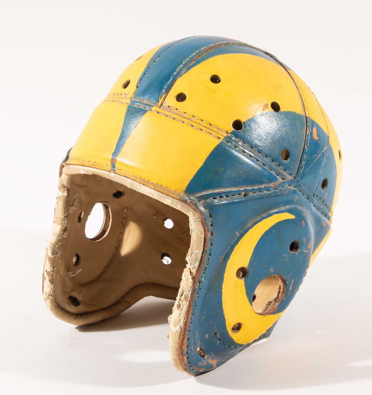 An original hand-painted leather Rams helmet, 1948-49.
