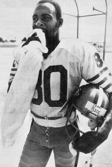 Rice as a 49ers rookie, 1985 (public domain)