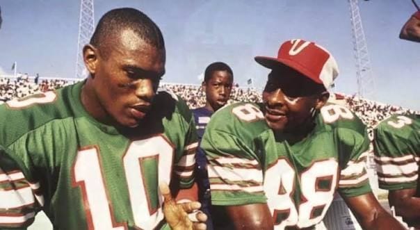 The machine: Willie Totten and Jerry Rice on the Delta Devils sideline