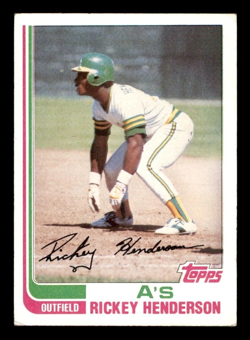 The 1982 Topps card — mid-crouch, mid-season, mid-history.