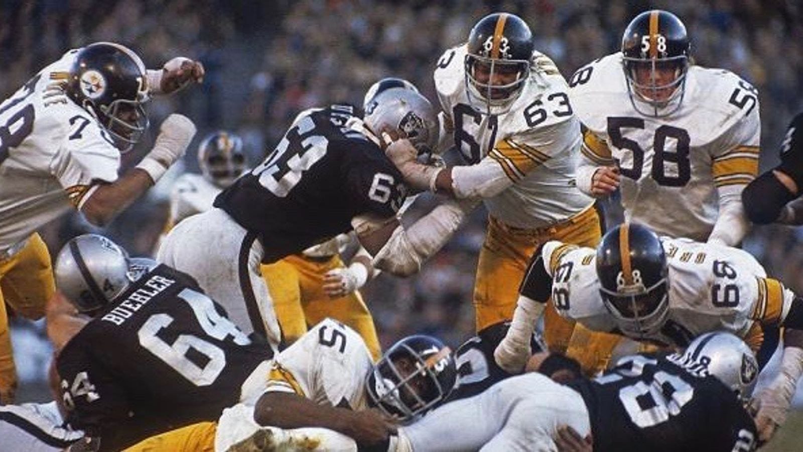 The Steel Curtain, wearing a steel company's logo.