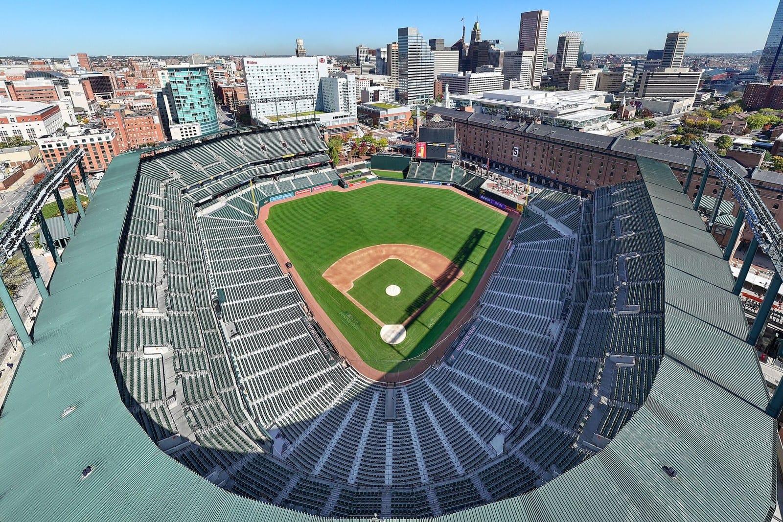 Camden Yards from above — attendance fell 20% after 1994 and took most of a decade to return. Photo: CC BY 4.0