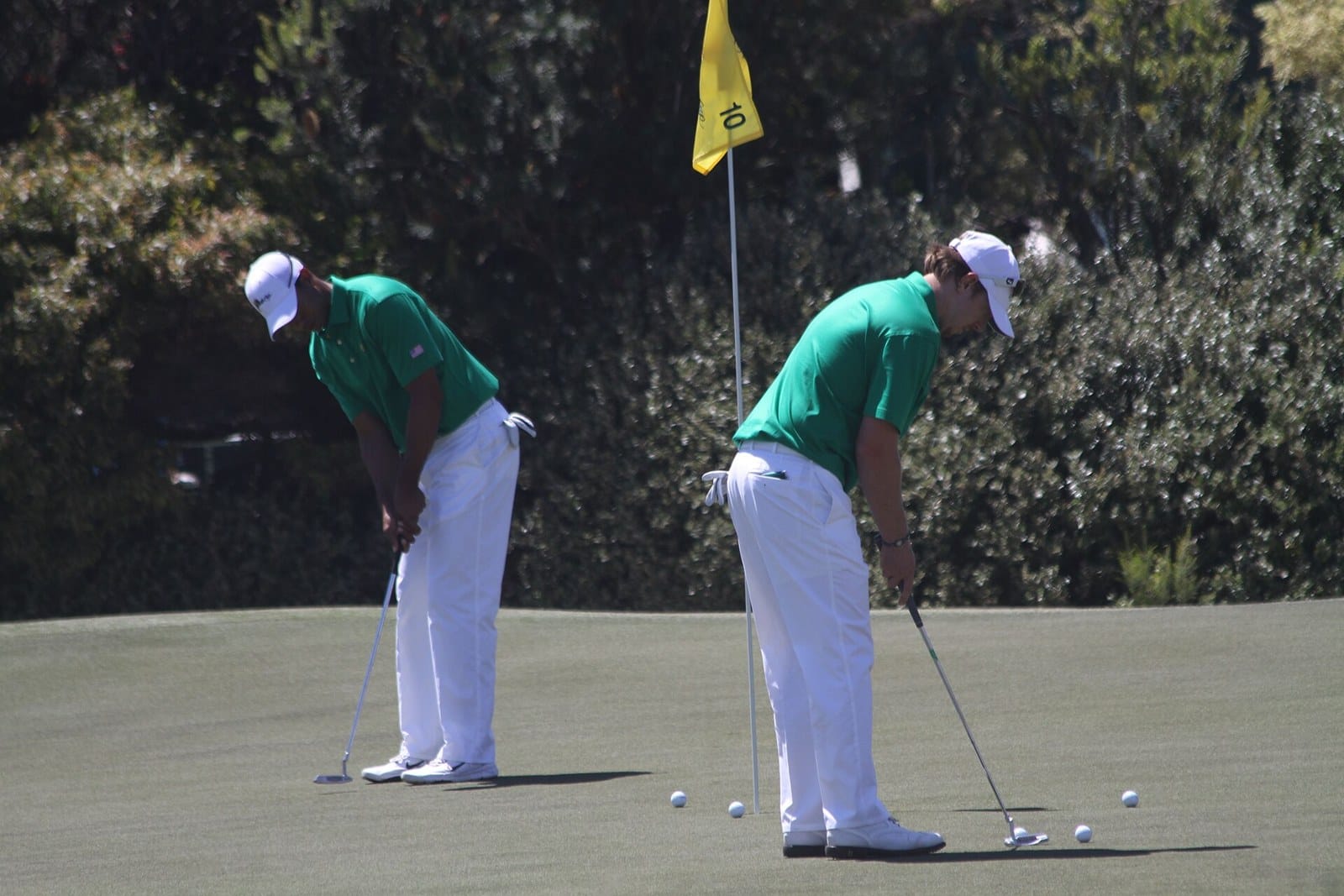 Tiger Woods and Hunter Mahan in 2011 — the season the FedEx Cup came down to a water shot. Photo: Hone Morihana, CC BY 2.0