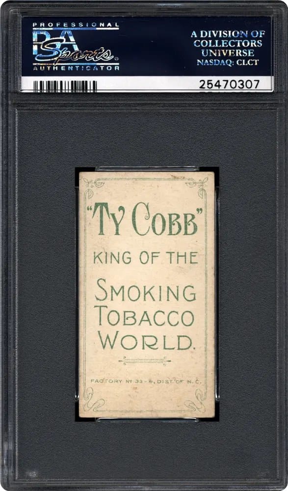 The thesis, in Cobb's own card back: 'King of the Smoking Tobacco World.'