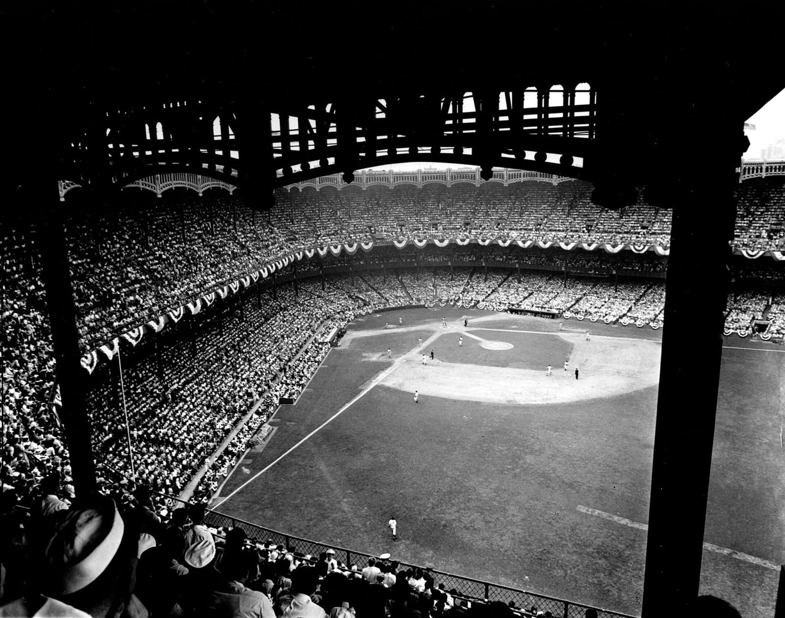 Yankee Stadium under the lights (shown in 1942) — the stage for defense No. 1