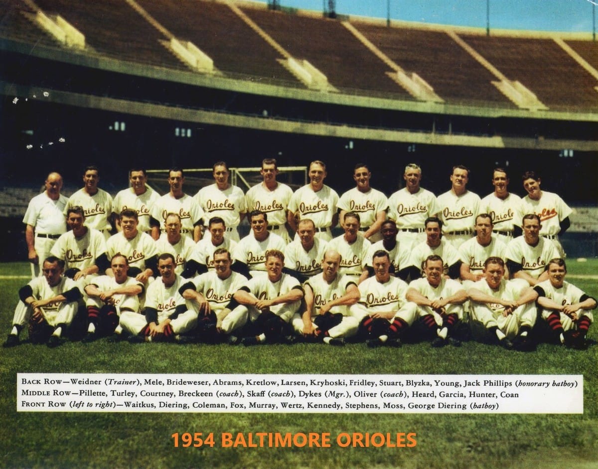The 1954 Baltimore Orioles. They went 54-100, the same record as the 1953 Browns, and drew 1,060,910.