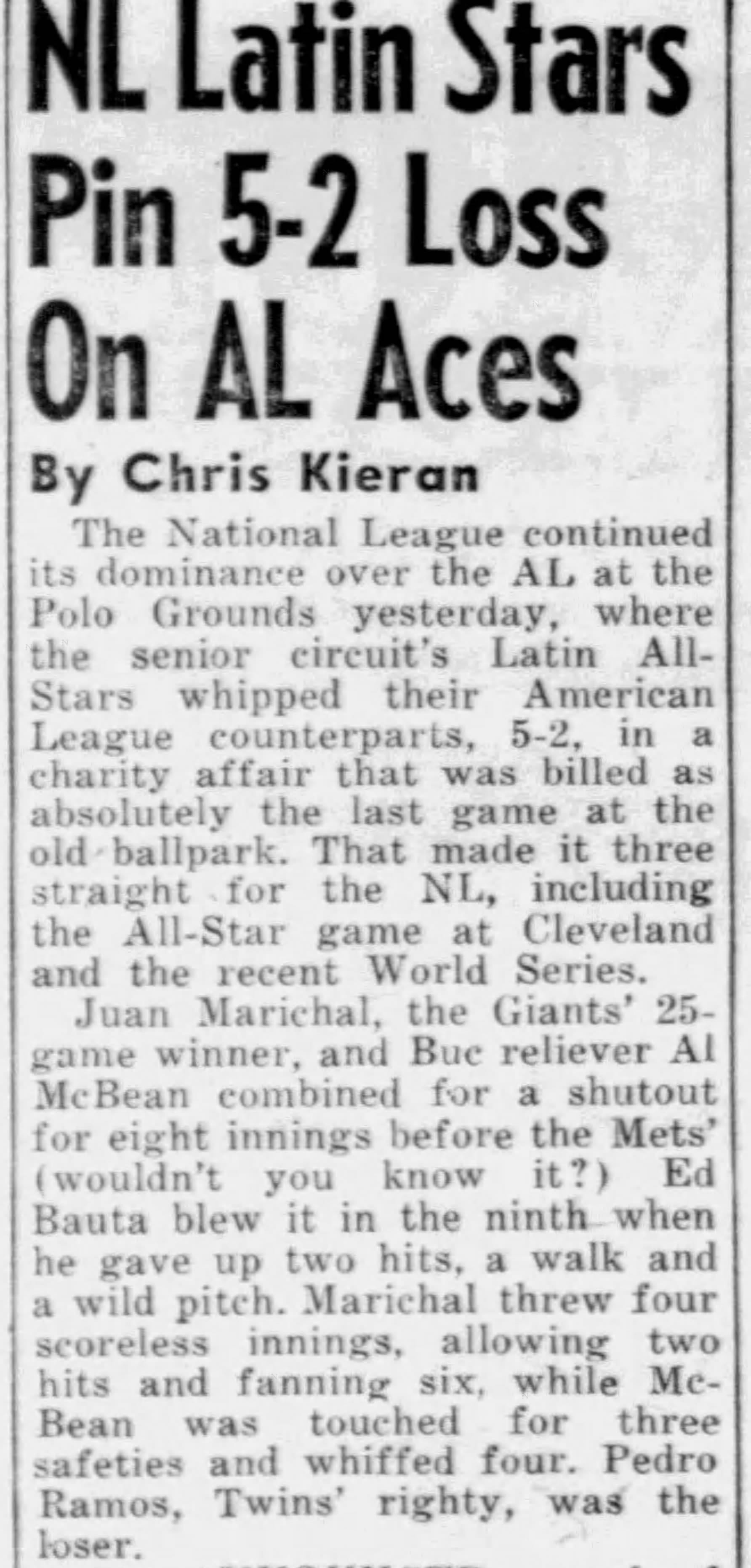 New York Daily News, Oct. 13, 1963 — "a charity affair that was billed as absolutely the last game at the old ballpark."