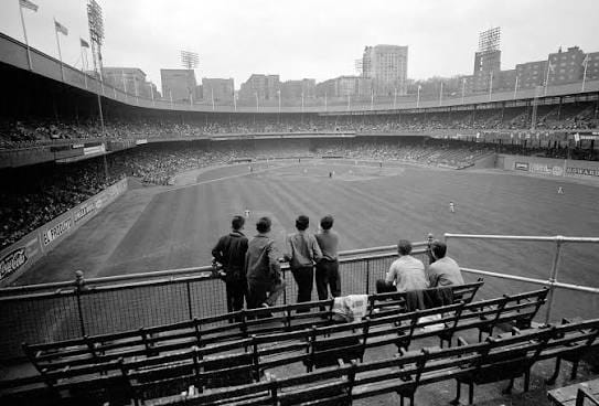 The upper deck, near the end. The Polo Grounds held 55,000.