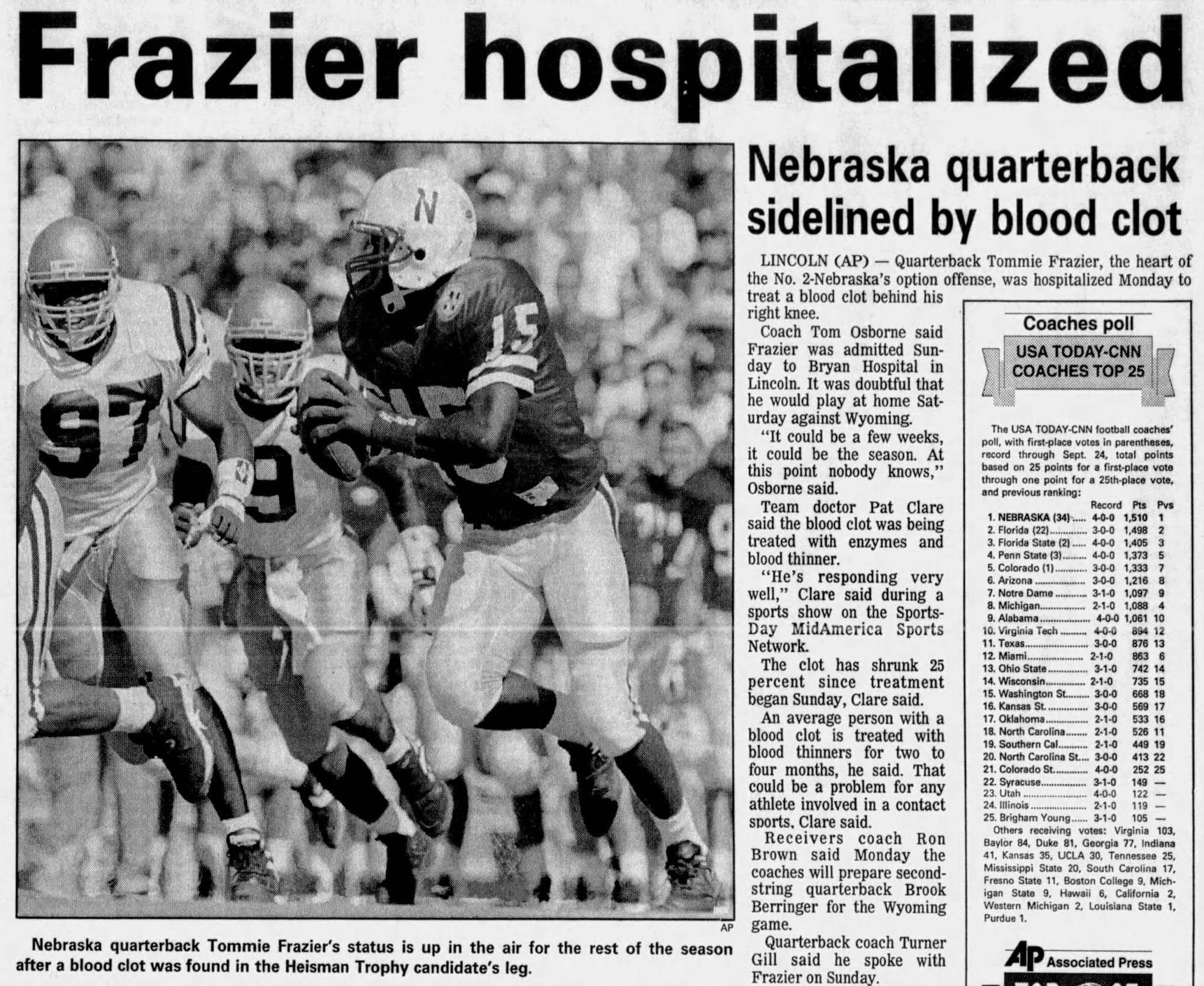 September 1994. The caption calls Frazier, without qualification, “the Heisman Trophy candidate.”