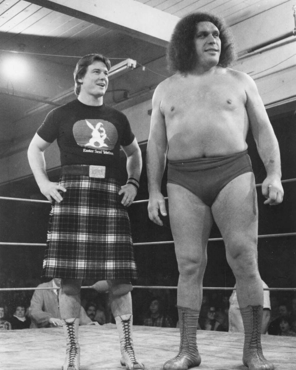 Andre the Giant with Roddy Piper at a 1980s event.