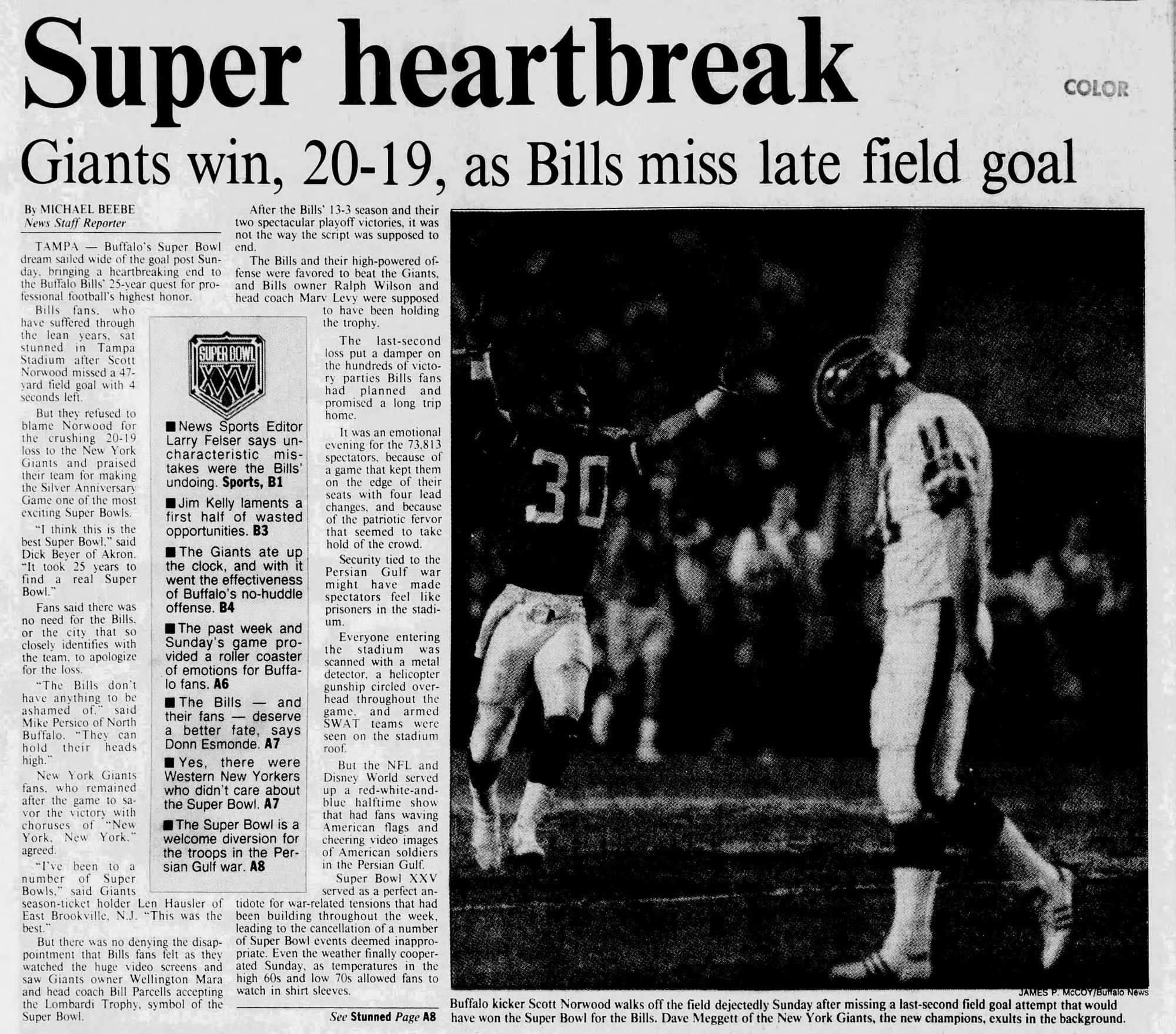 The Buffalo News, Jan. 28, 1991. Three more Super Bowl losses followed.