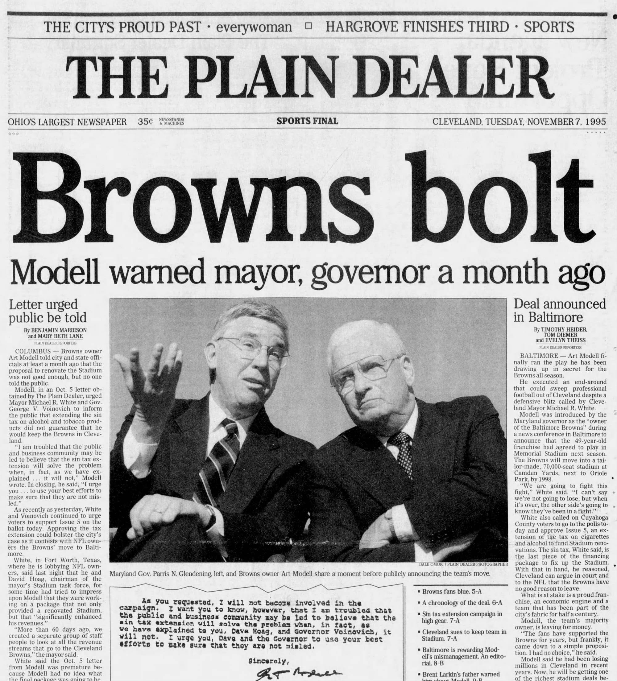 The Plain Dealer, Tuesday, Nov. 7, 1995.