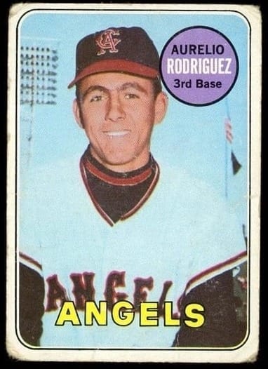 1969 Topps #653, “Aurelio Rodriguez.” That's Leonard Garcia, the Angels' batboy.
