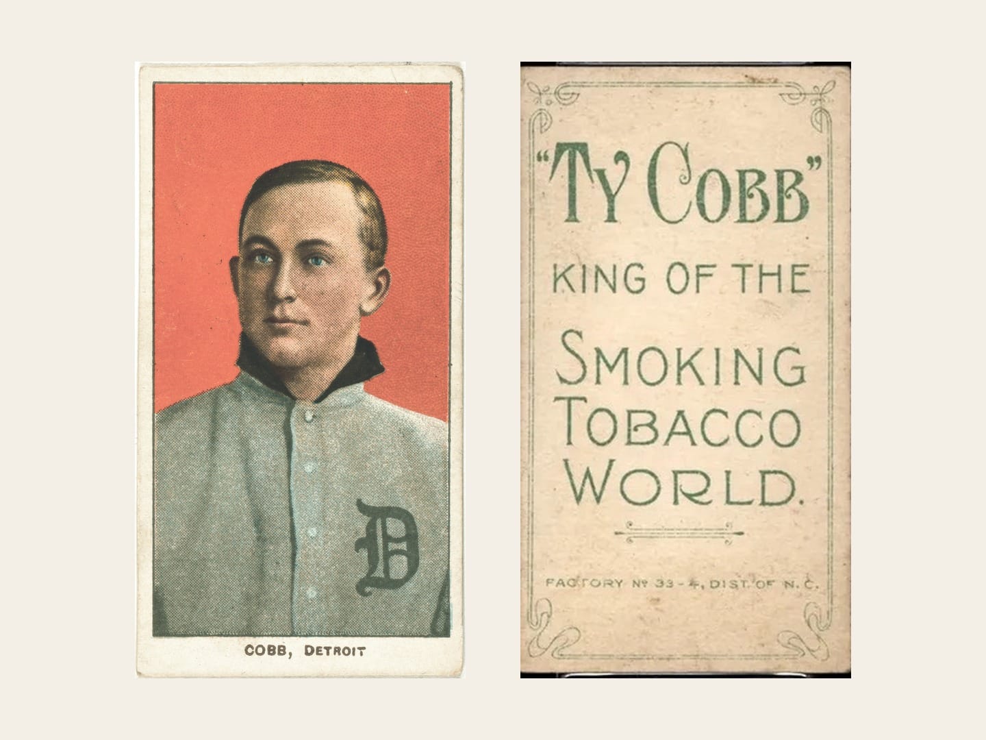 The red portrait front (Library of Congress) and the "Ty Cobb" back that makes the rare version rare.