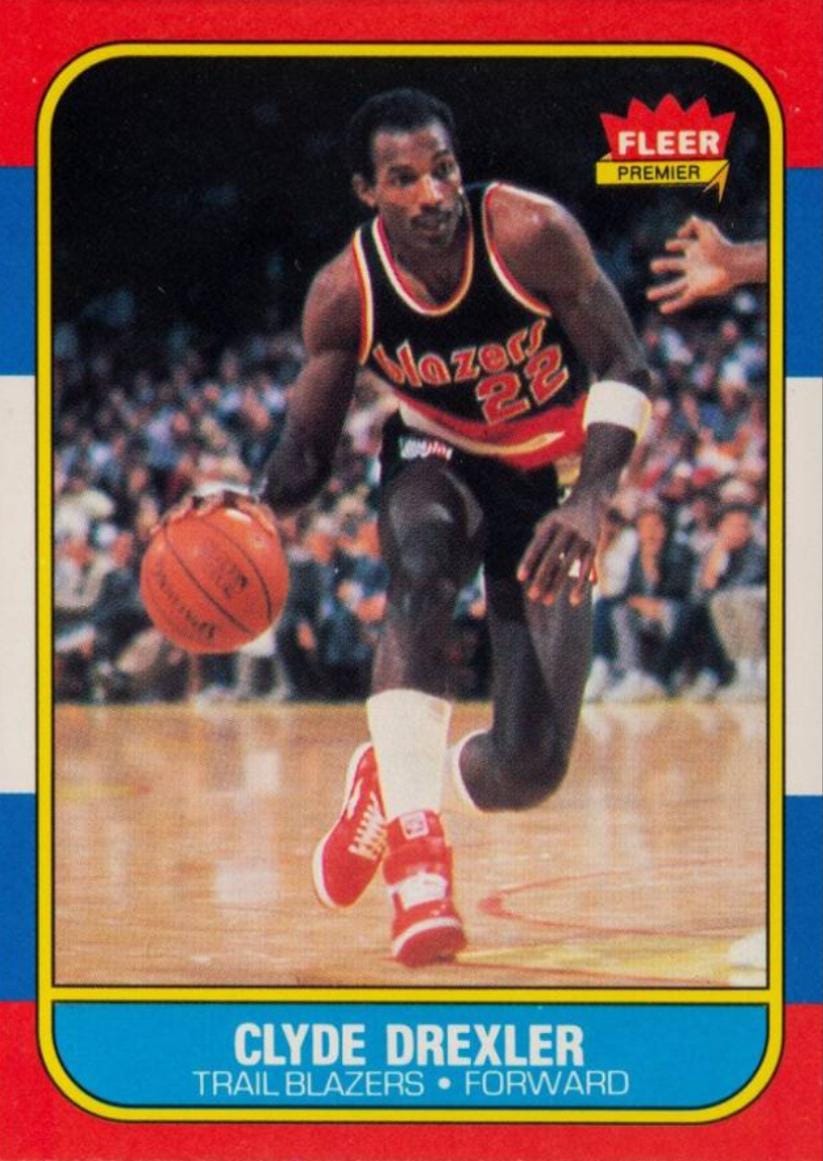 1986-87 Fleer #26, Clyde Drexler — 3 seasons into his career.