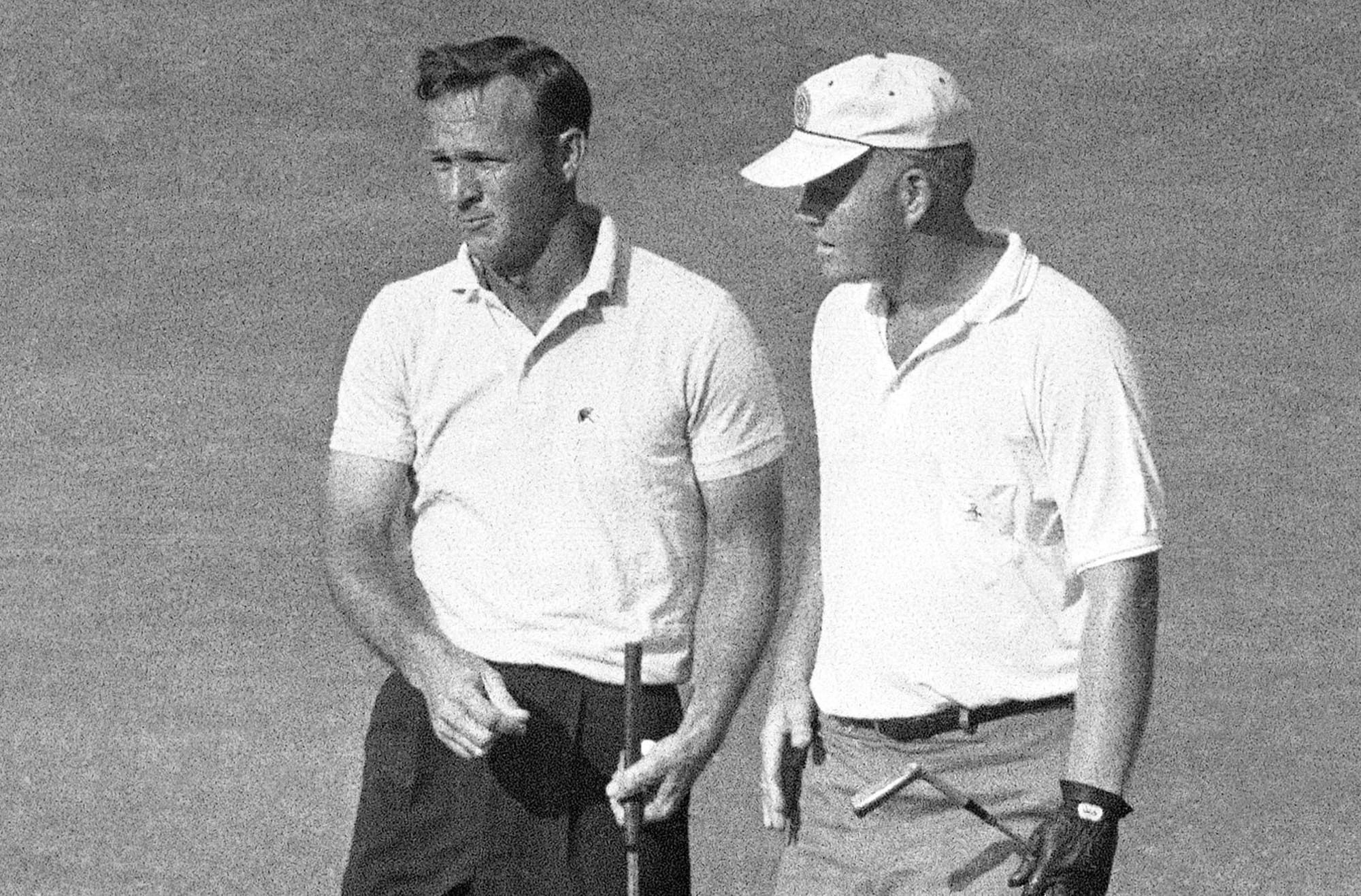 Palmer and Nicklaus, early 1960s. The kid in the hat had just beaten him at Oakmont.