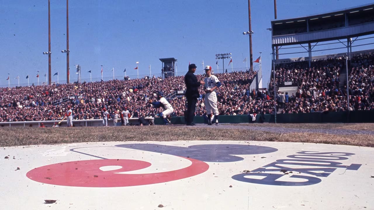 The Expos logo on the grass at Jarry Park, the team's home from 1969 to 1976.