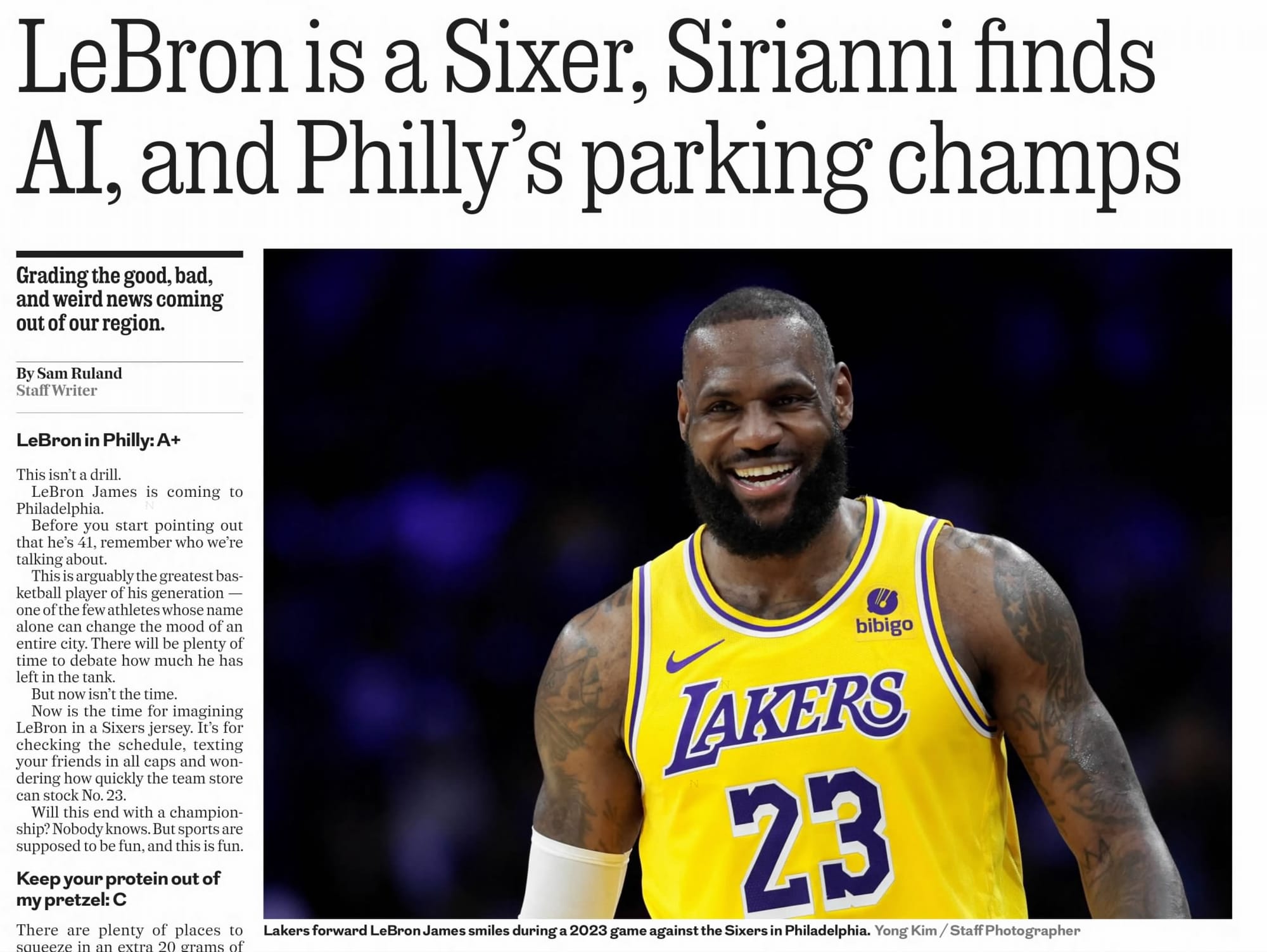 "LeBron is a Sixer" — The Philadelphia Inquirer, July 25, 2026.