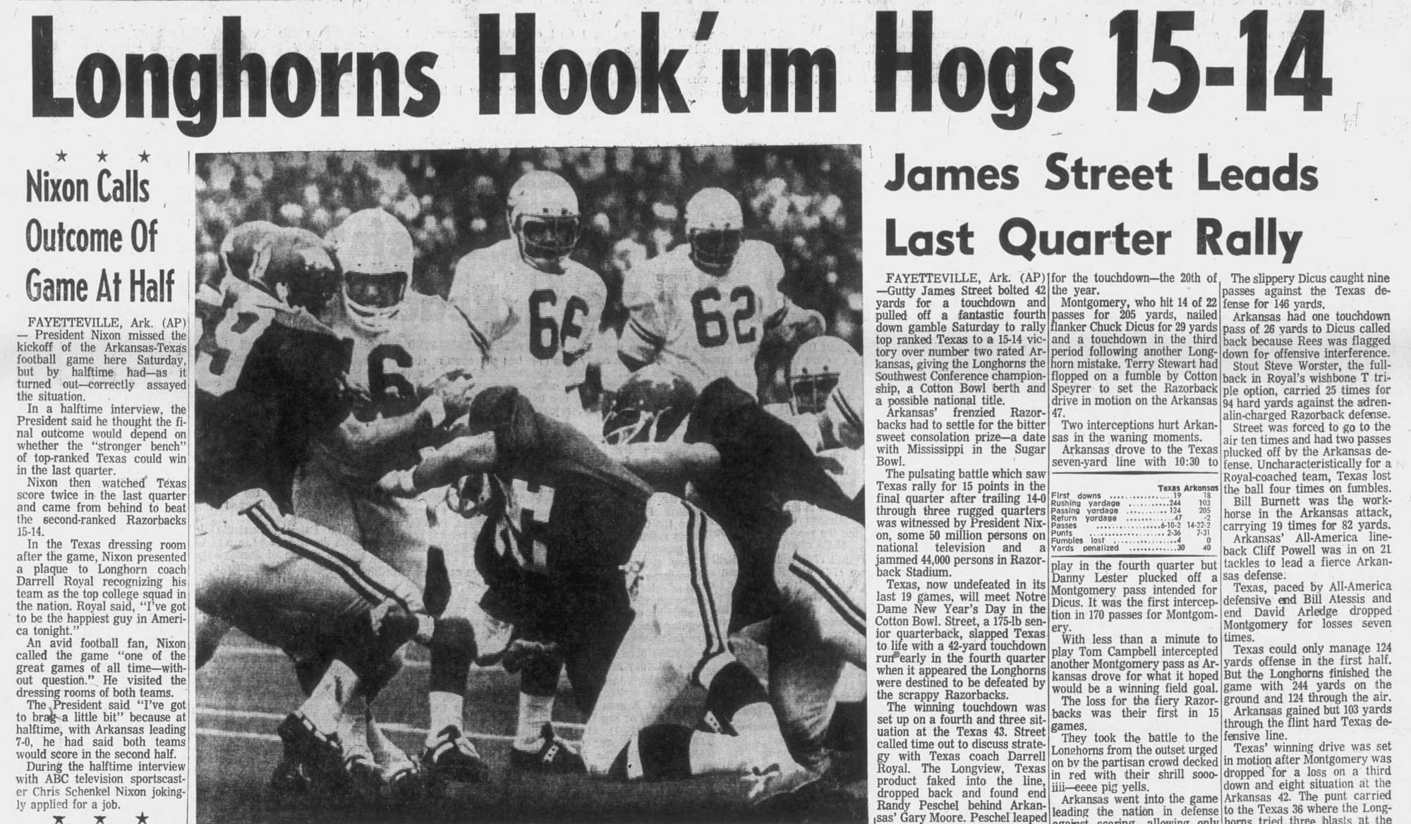 “Nixon Calls Outcome Of Game At Half” — The Odessa American, Dec. 7, 1969. The polls had competition.
