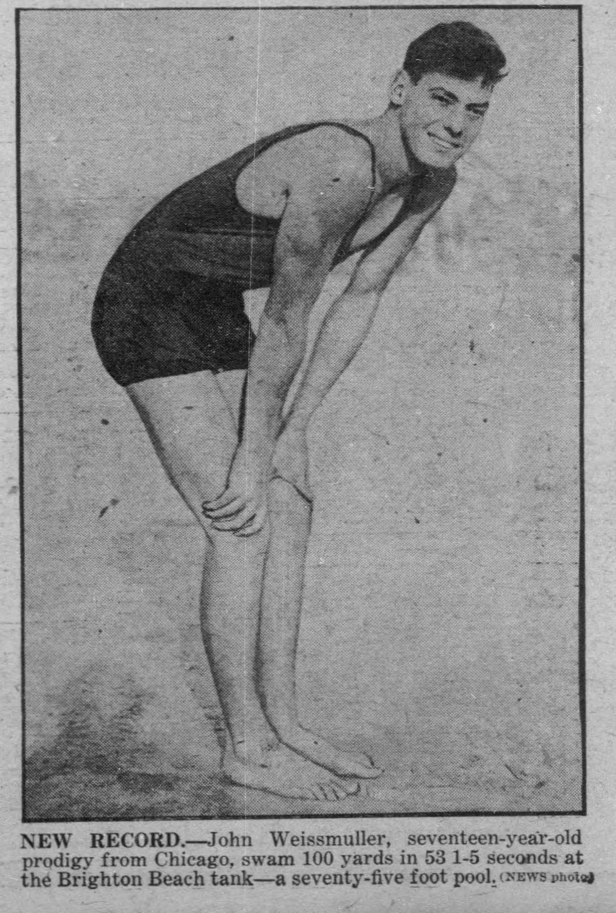 New York Daily News, Sept. 26, 1921: "John Weissmuller, seventeen-year-old prodigy from Chicago."