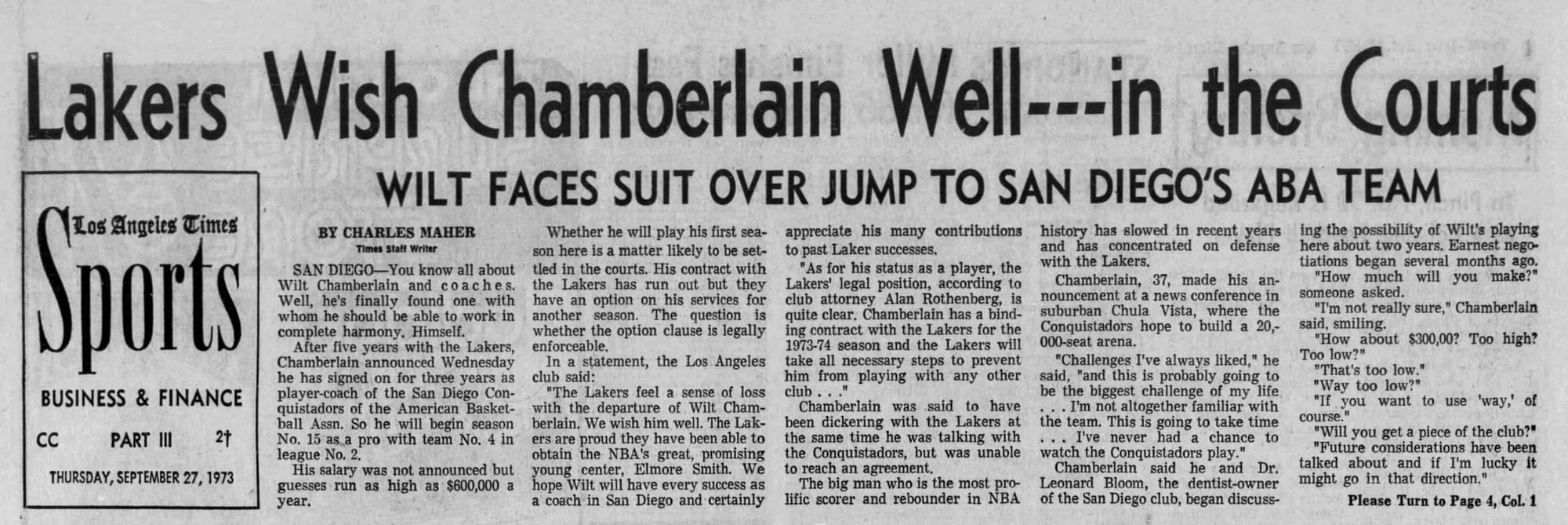 Los Angeles Times, Sept. 27, 1973.