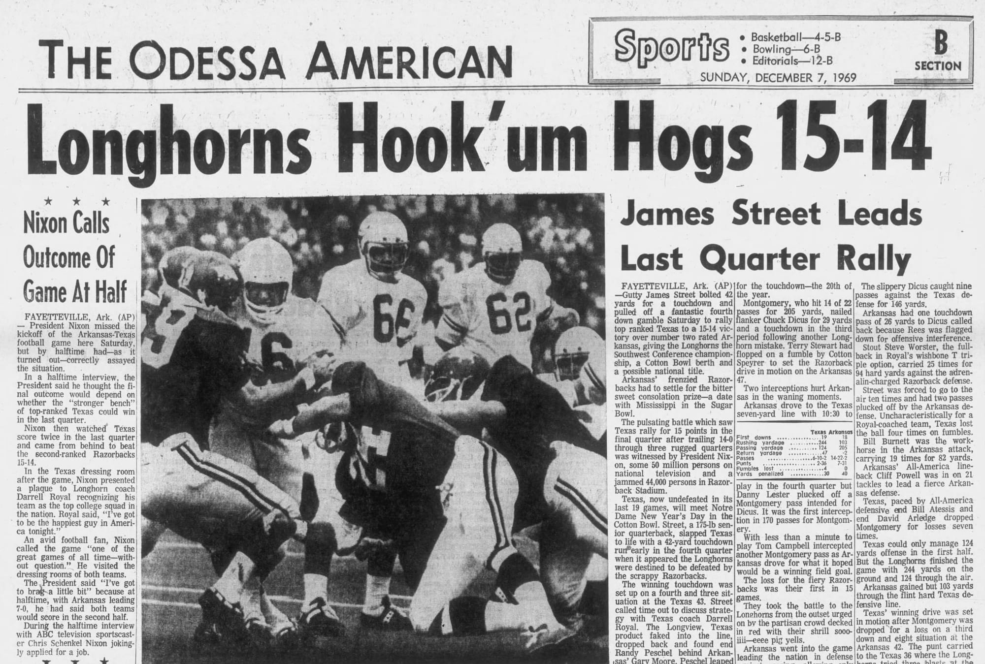 Odessa American, Dec. 7, 1969. The box score: Texas, 4 fumbles lost.