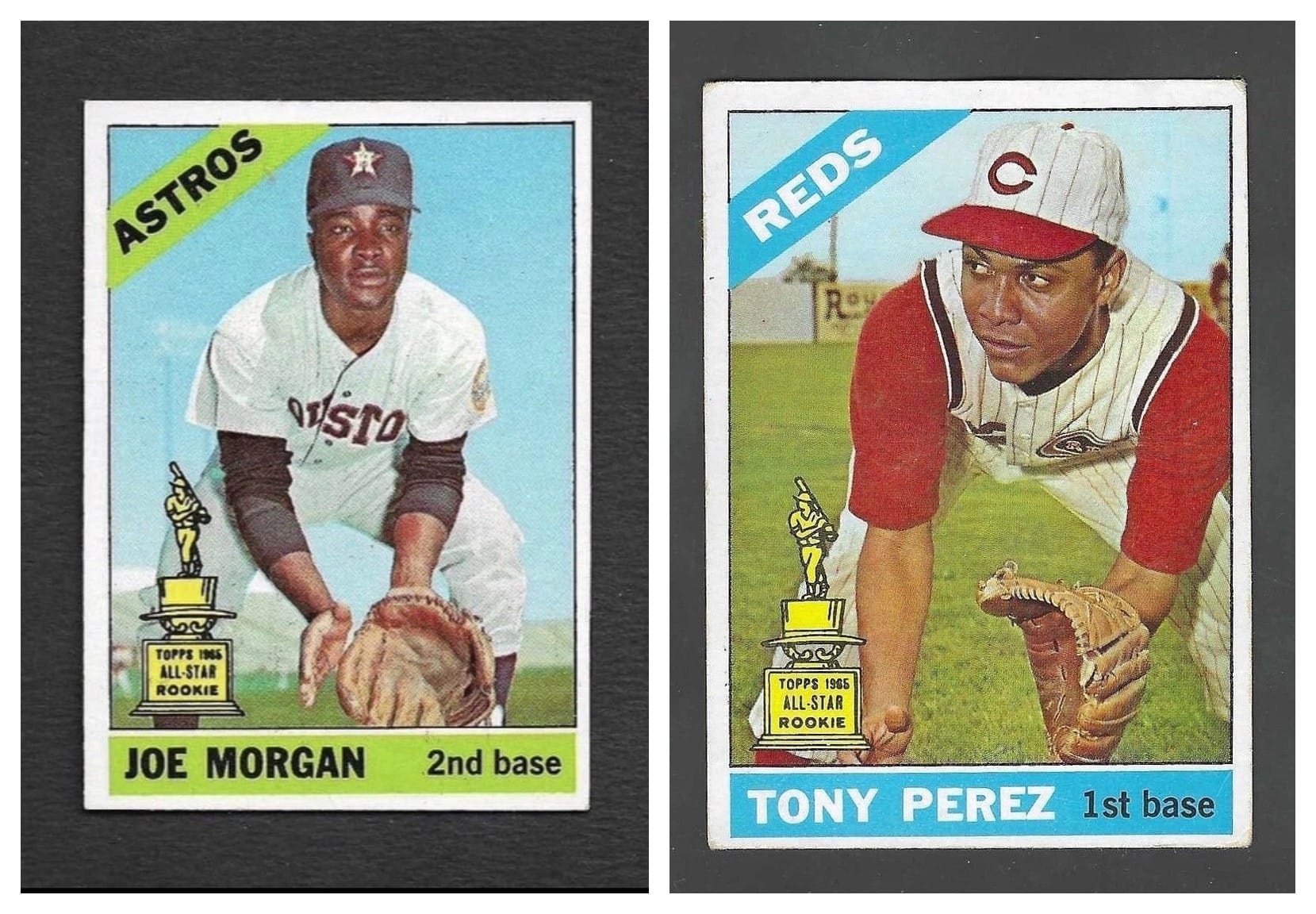 1966 Topps: Joe Morgan #195 of the Houston Astros and Tony Perez #72 of the Reds, five years before they were teammates.