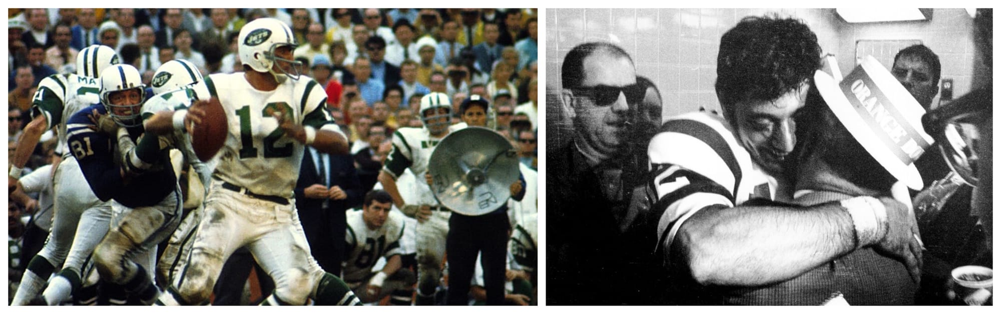 Joe Namath in Super Bowl III, and in the locker room afterward.